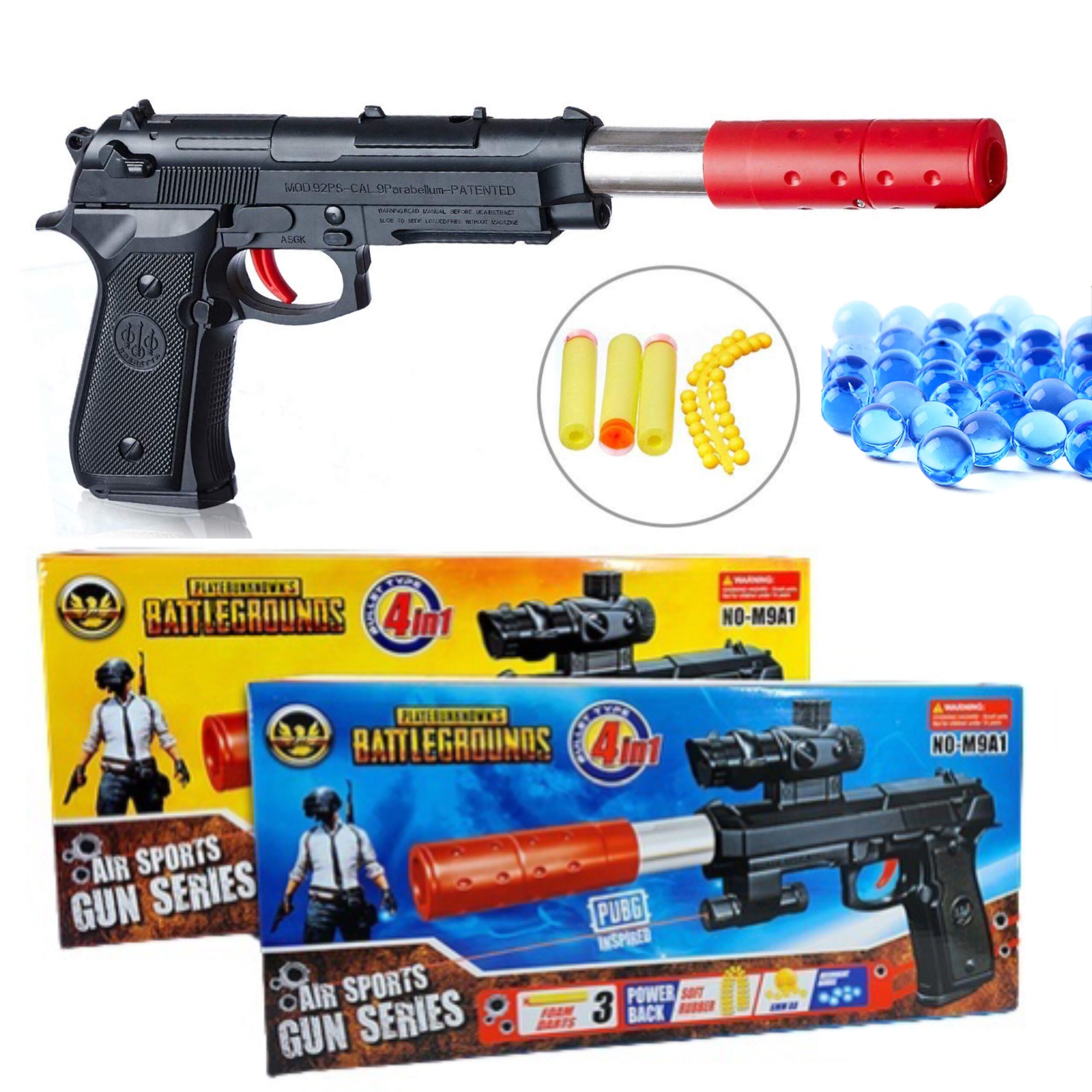 Pistola Con Silenciador Y Luz Láser Balas De Gel