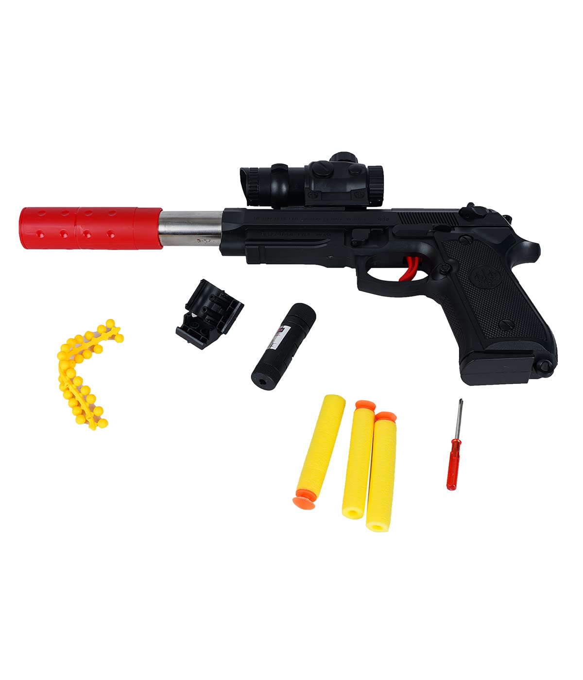 Pistola Con Silenciador Y Luz Láser Balas De Gel - Imagen 3