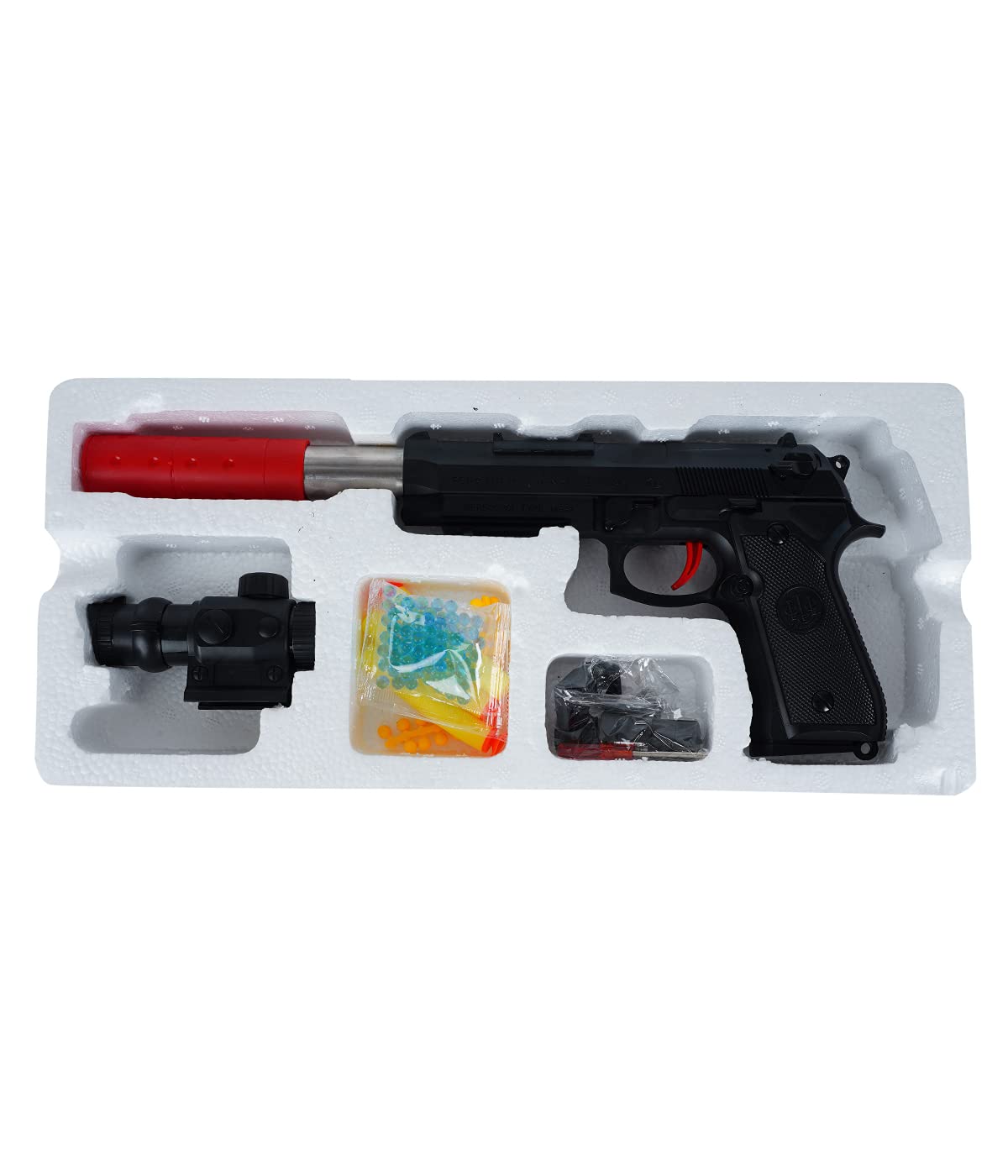 Pistola Con Silenciador Y Luz Láser Balas De Gel - Imagen 4