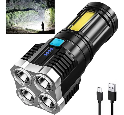 Linterna Táctica Recargable Usb 4 Leds Alta Potencia