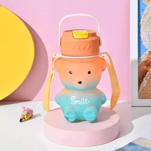 Botella De Agua Colores Con Forma De Oso Y Popote 2 En 1 - Imagen 5