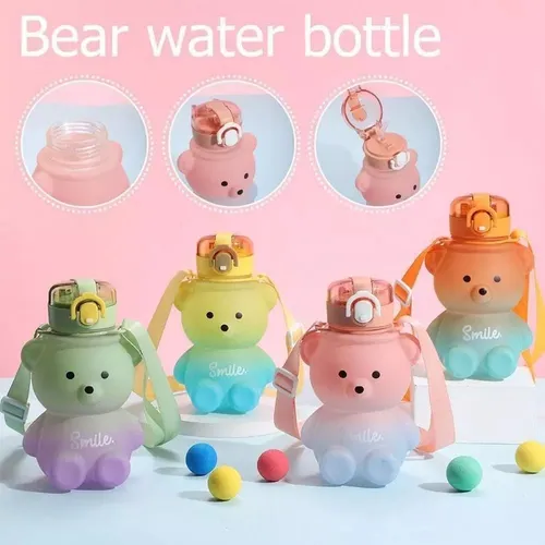 Botella De Agua Colores Con Forma De Oso Y Popote 2 En 1 - Imagen 7