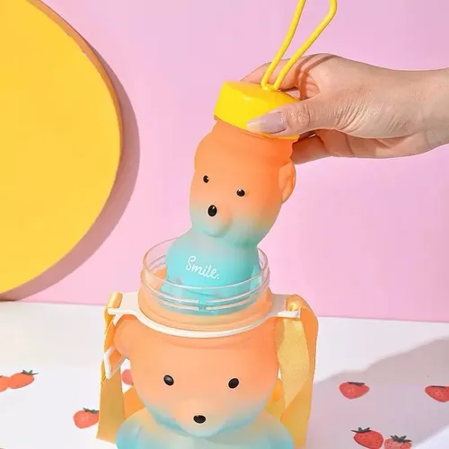 Botella De Agua Colores Con Forma De Oso Y Popote 2 En 1 - Imagen 6