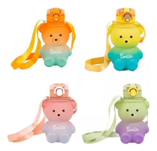 Botella De Agua Colores Con Forma De Oso Y Popote 2 En 1 - Imagen 2