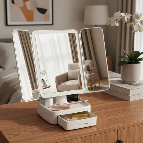 Espejo De Maquillaje Luz Led Alta Definición Ajustable Usb Blanco
