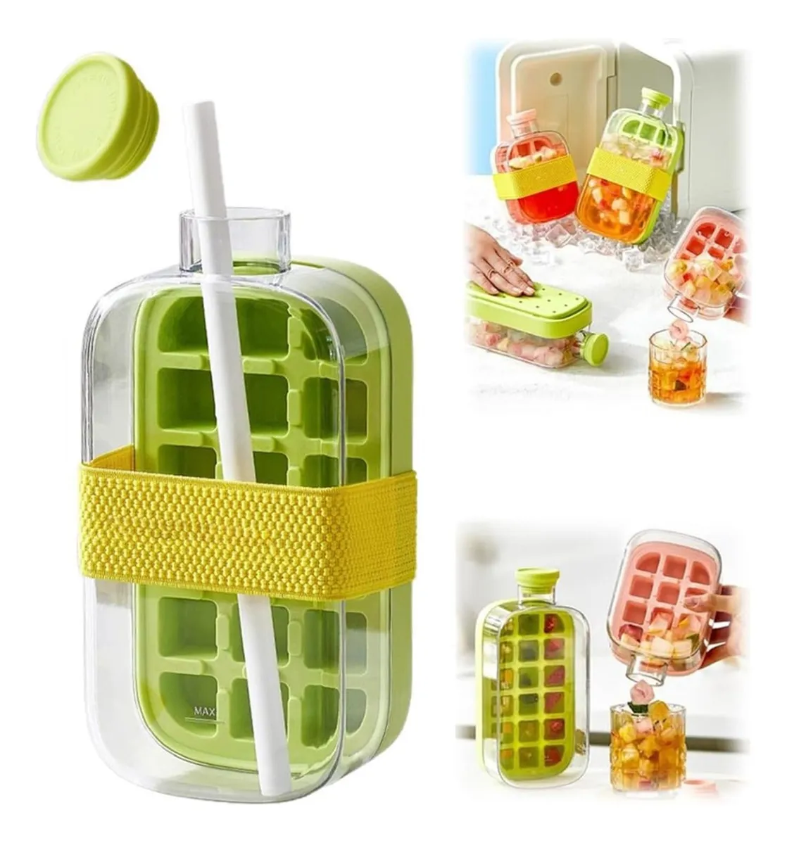 Botella Moldes De Silicona Y Bandejas Para Cubitos De Hielo Con Sorbito