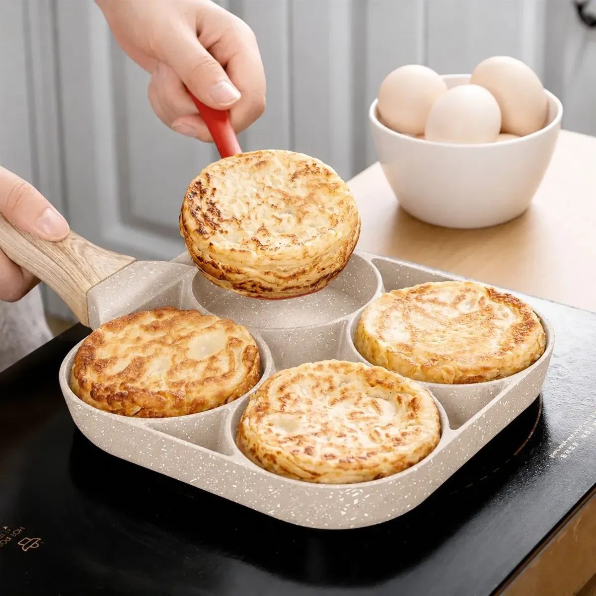 Sartén Antiadherente De 4 Divisiones Plancha Huevos Omelette