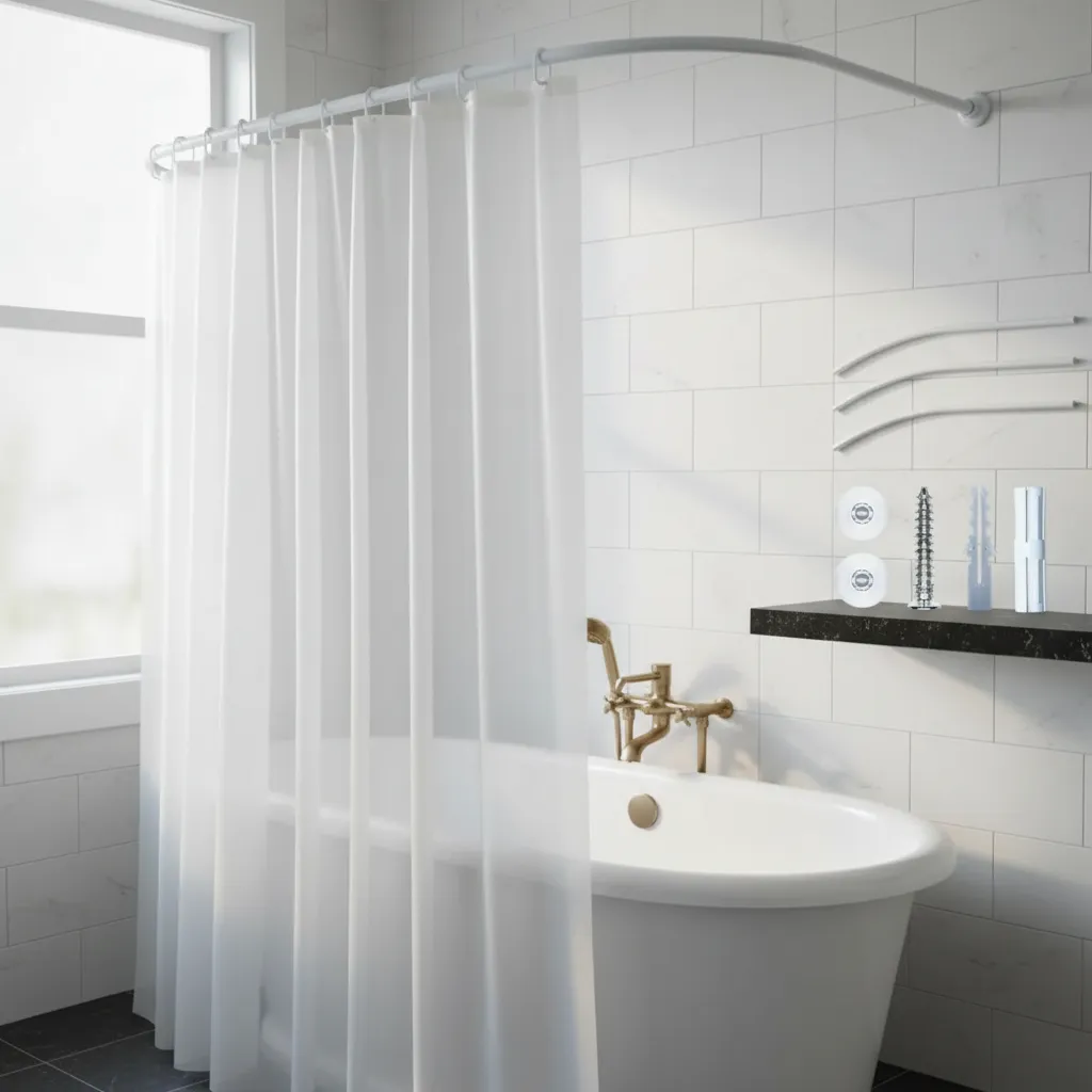 Barrote Palo Cortina De Baño Curvo Aluminio