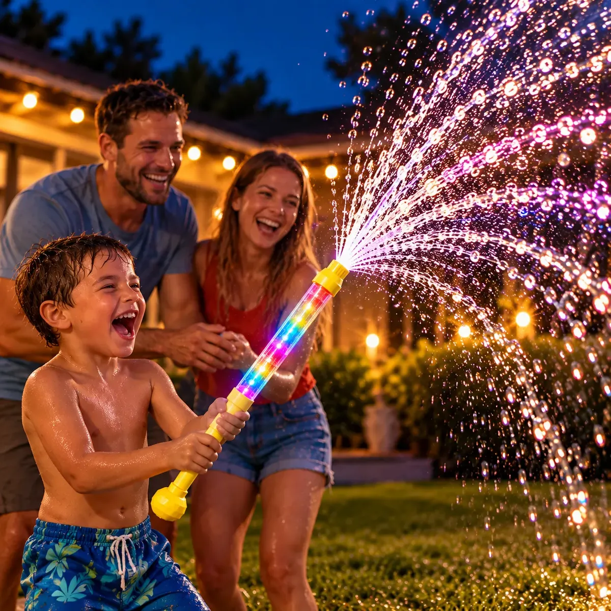 Pistola De Agua Con Luz Led Efecto Fuegos Artificiales