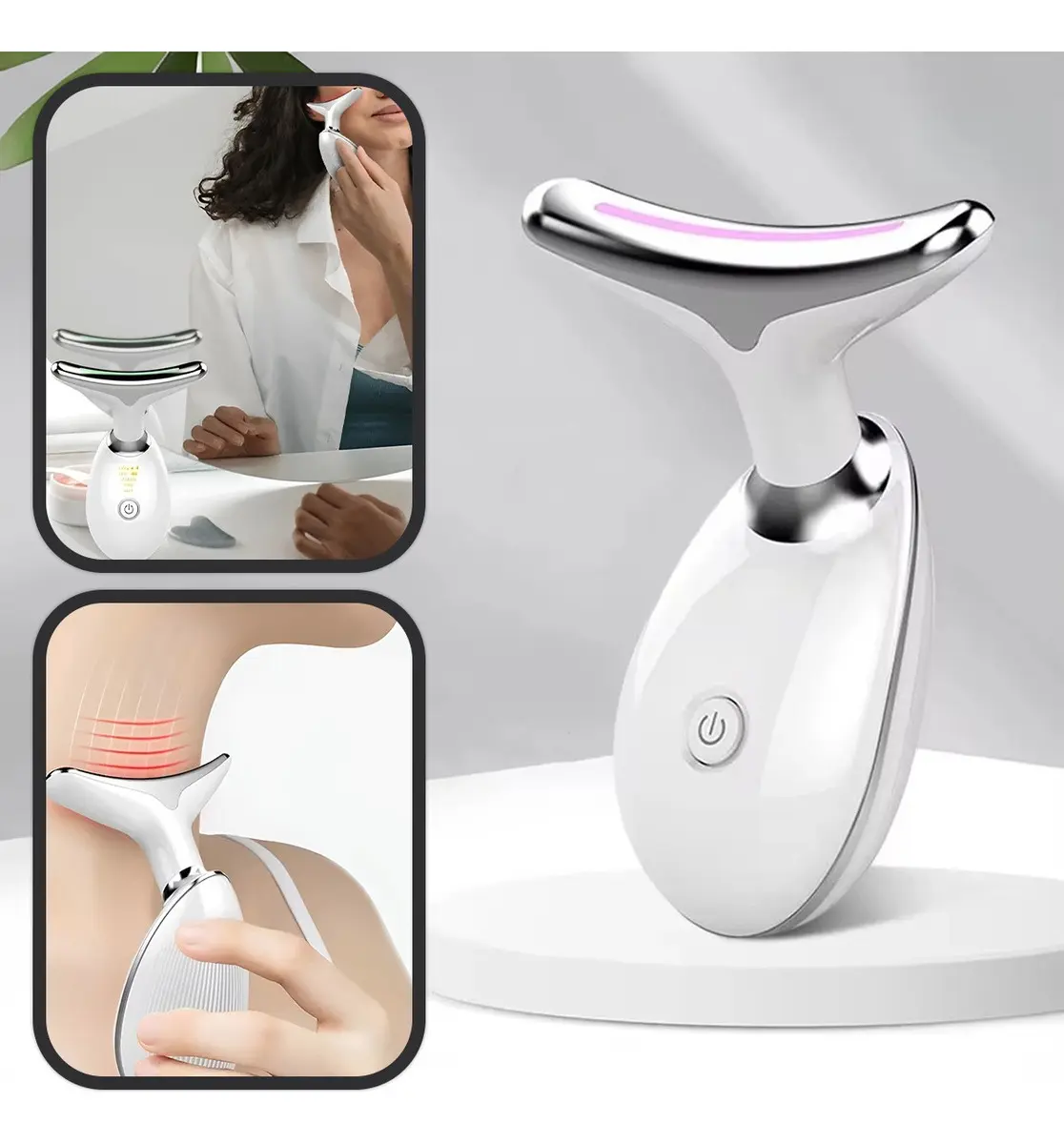 Masajeador Facial Cuello Antiarrugas Led Reafirmante 3 En 1